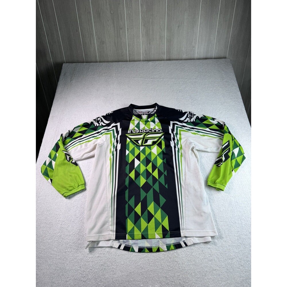 Fly Racing Kinetic Motocross Jersey Men's 2XL Black Green White MX ATV Dirt Bike